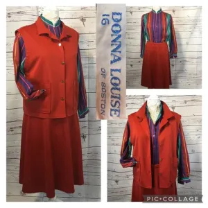 Vintage 70's 3 piece Donna Louise blouse, skirt and top size 16