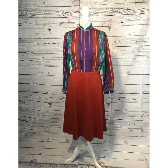 Vintage 70's 3 piece Donna Louise blouse, skirt and top size 16