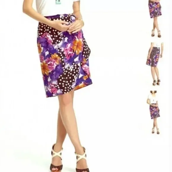 Vintage Anthropologie 2005 Yoanna silk floral dot ruched lined pencil skirt 12