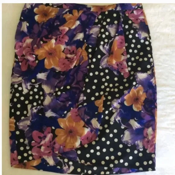 Vintage Anthropologie 2005 Yoanna silk floral dot ruched lined pencil skirt 12