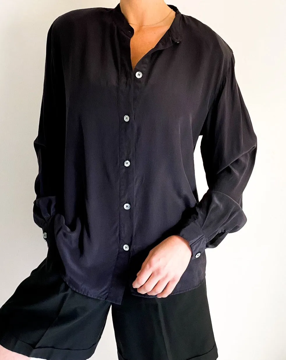 Vintage Black Silk Button Up Blouse