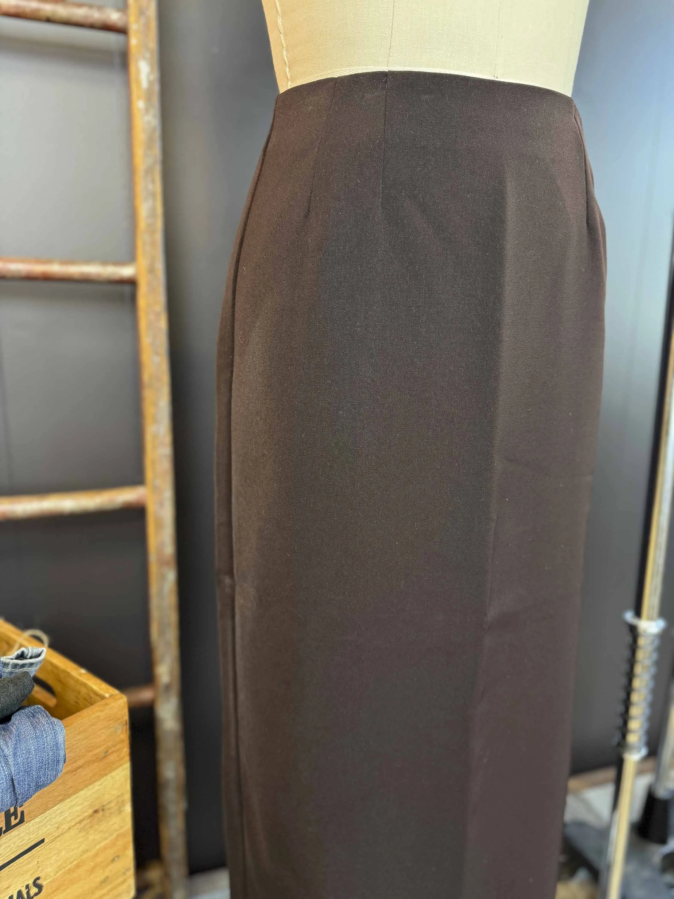Vintage Briggs Brown Midi Pencil Skirt - Size L
