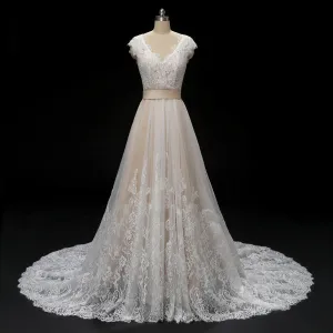 Vintage Champagne Lace Wedding Dress | ARDEN