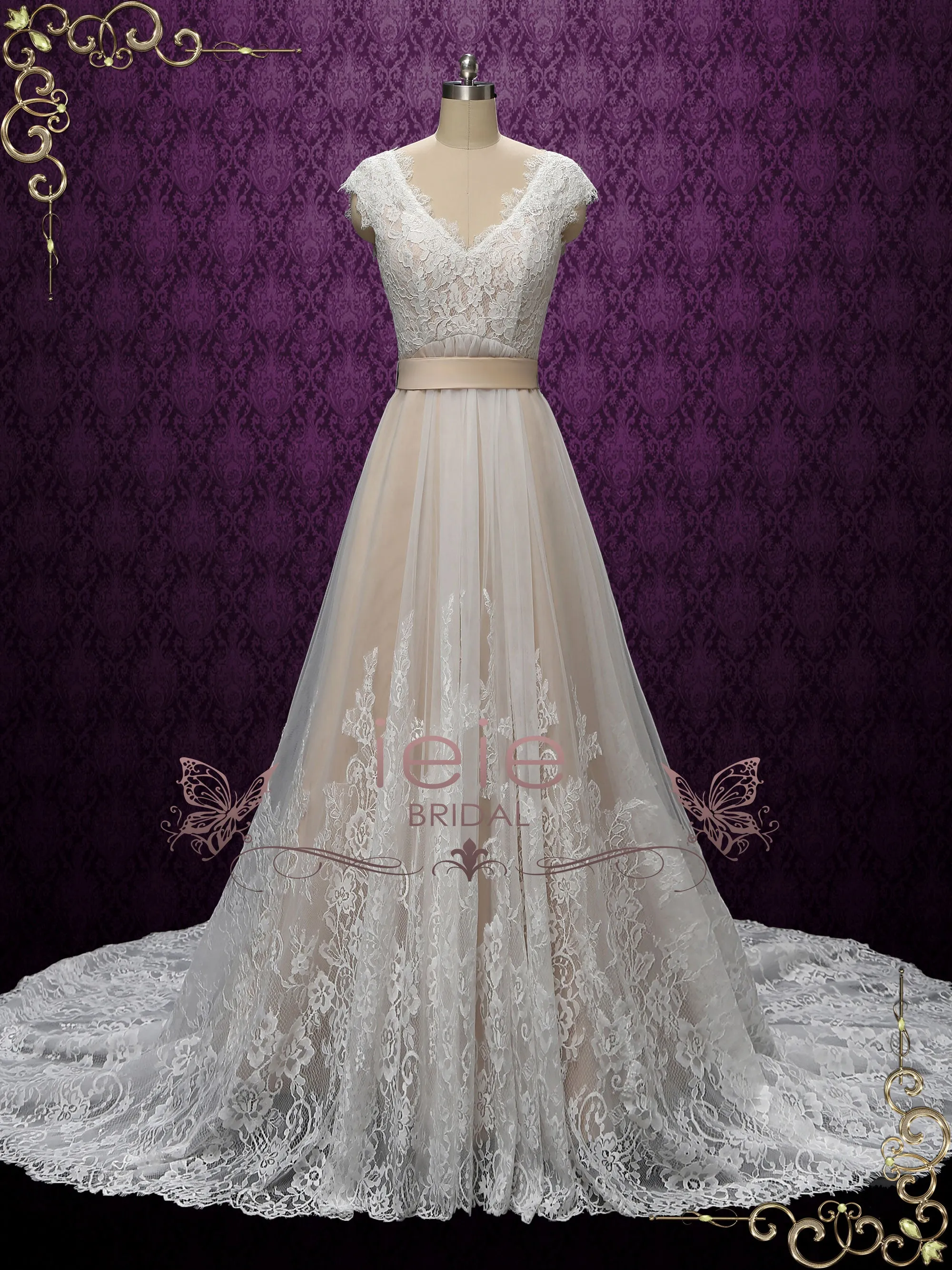 Vintage Champagne Lace Wedding Dress | ARDEN