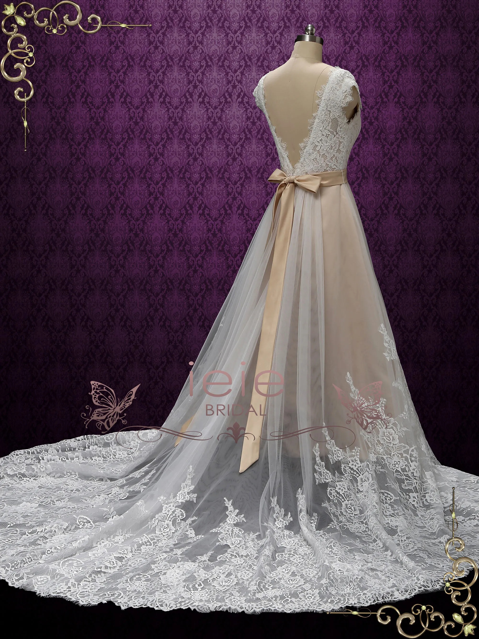 Vintage Champagne Lace Wedding Dress | ARDEN