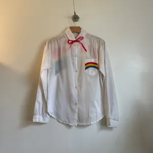 Vintage Deadstock Rainbow blouse with Neck Tie // size Small