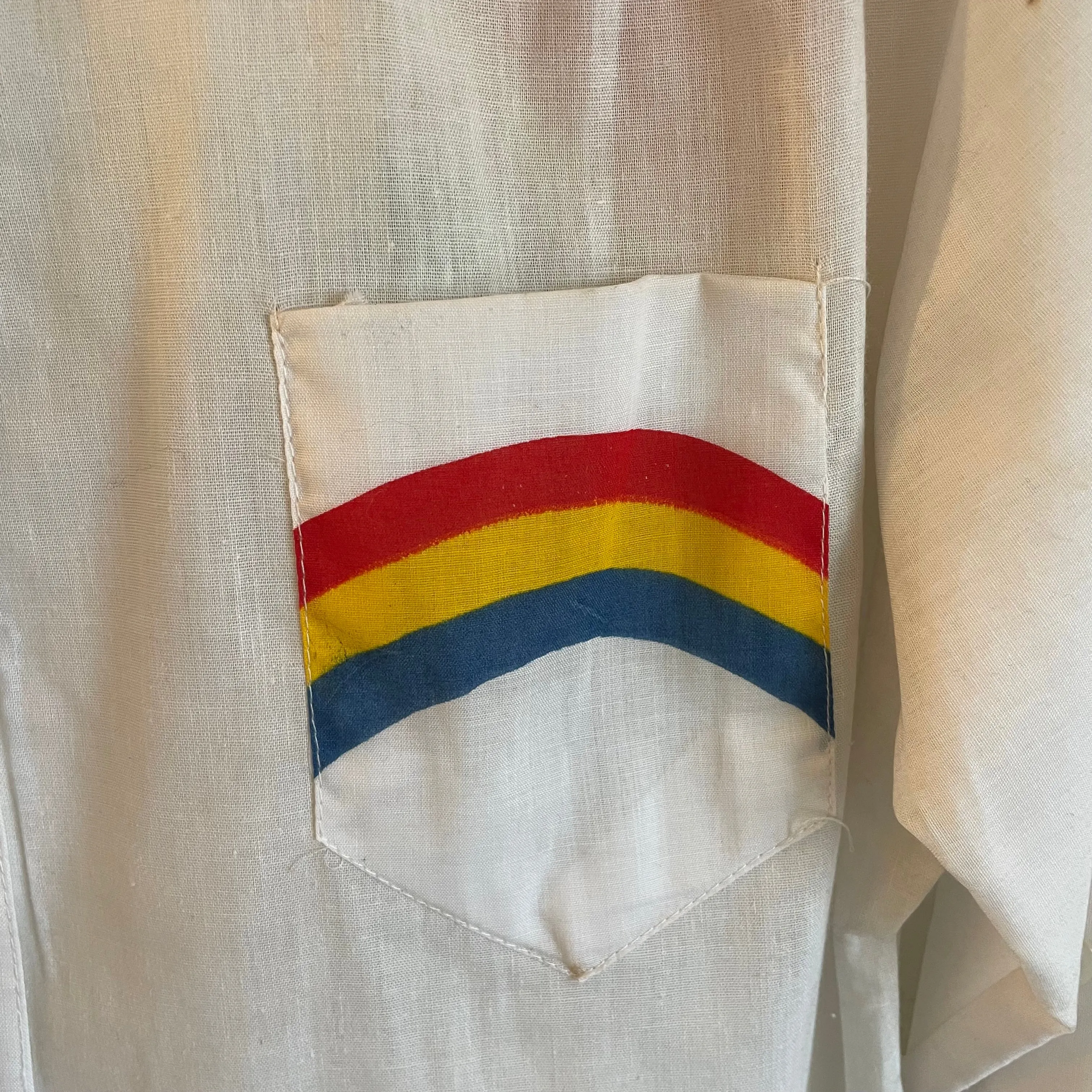 Vintage Deadstock Rainbow blouse with Neck Tie // size Small