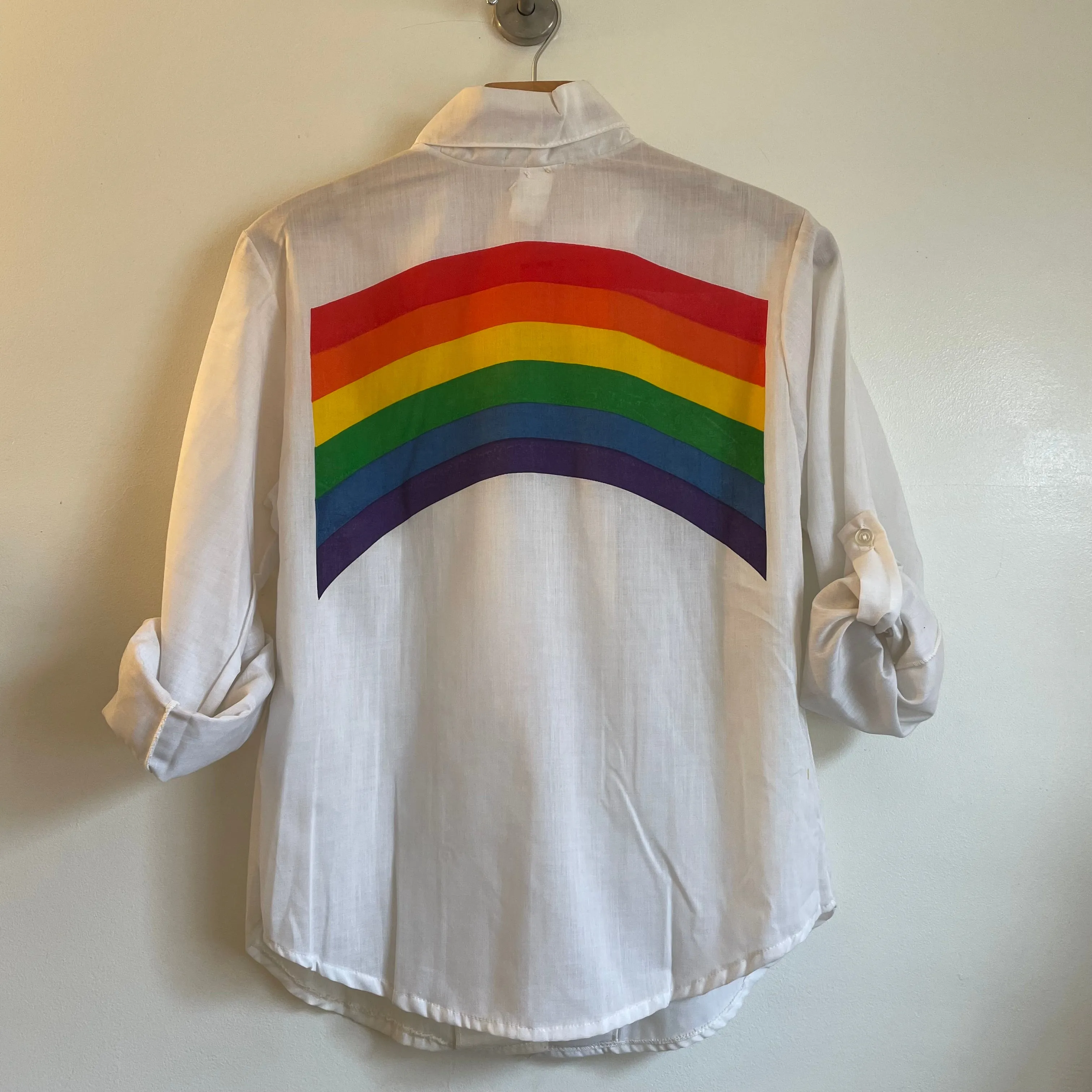 Vintage Deadstock Rainbow blouse with Neck Tie // size Small