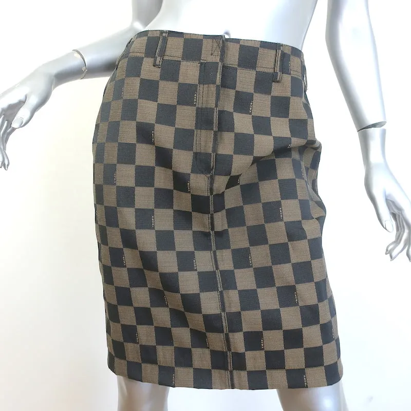 Vintage Fendi Checkerboard Zucca Pencil Skirt Brown Size 44