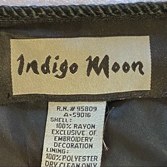 Vintage Indigo Moon Patchwork Lined Blazer Coat Jacket Art Women Blue Medium