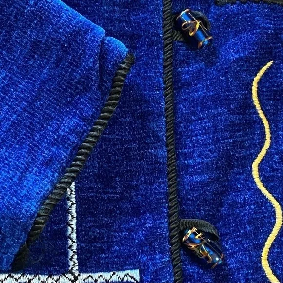 Vintage Indigo Moon Patchwork Lined Blazer Coat Jacket Art Women Blue Medium
