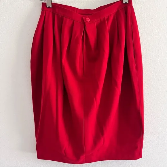 Vintage Krizia Red Pencil Skirt Made in Italy 100% Wool Size 40