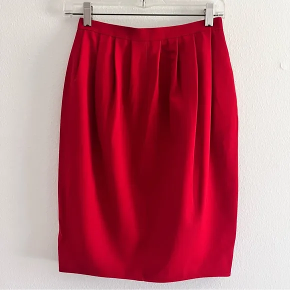 Vintage Krizia Red Pencil Skirt Made in Italy 100% Wool Size 40