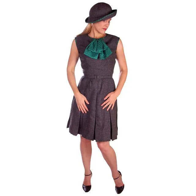Vintage Nina Ricci Paris Couture 1950s Gray Wool Dress Suit and Hat  36-25-38