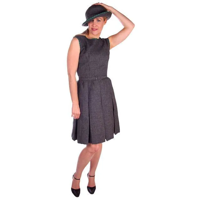 Vintage Nina Ricci Paris Couture 1950s Gray Wool Dress Suit and Hat  36-25-38