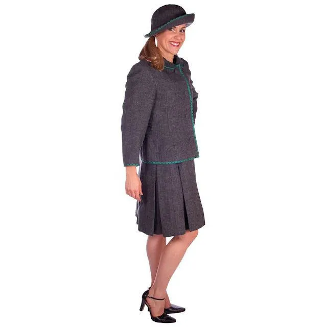 Vintage Nina Ricci Paris Couture 1950s Gray Wool Dress Suit and Hat  36-25-38