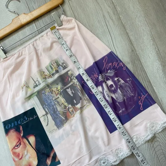 Vintage Punk Skirt lace slip album covers knee length Pink (large) sheer music