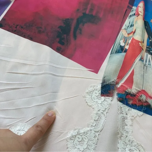 Vintage Punk Skirt lace slip album covers knee length Pink (large) sheer music