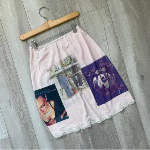 Vintage Punk Skirt lace slip album covers knee length Pink (large) sheer music