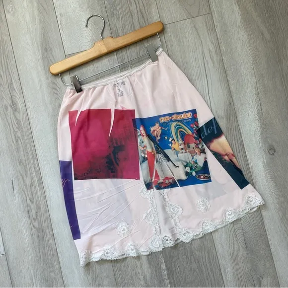 Vintage Punk Skirt lace slip album covers knee length Pink (large) sheer music