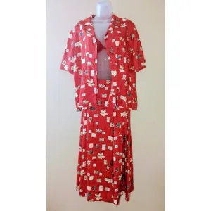 Vintage Rare Pendleton 90's Red Rayon Novelty Printed Skirt Set.