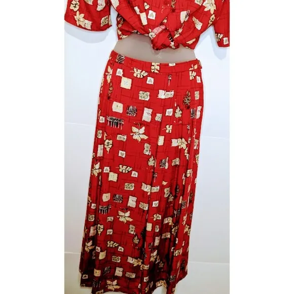 Vintage Rare Pendleton 90's Red Rayon Novelty Printed Skirt Set.