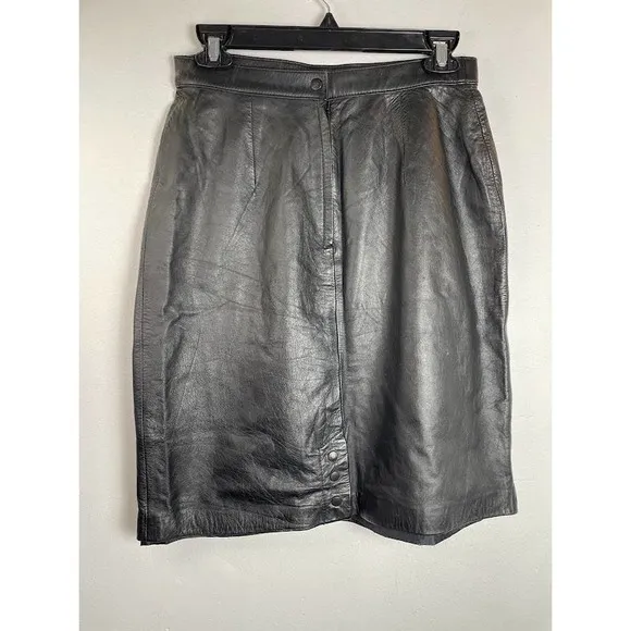 Vintage Rinzi Genuine Leather Black Pencil Skirt Size Medium