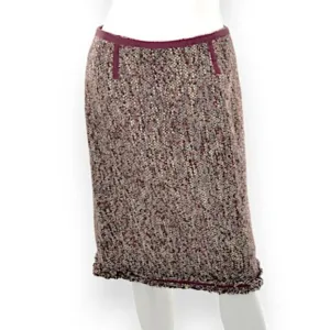 Vintage Talbots Gray &amp; Aubergine Purple Fringe Boucle Weave Tweed Pencil Skirt 4