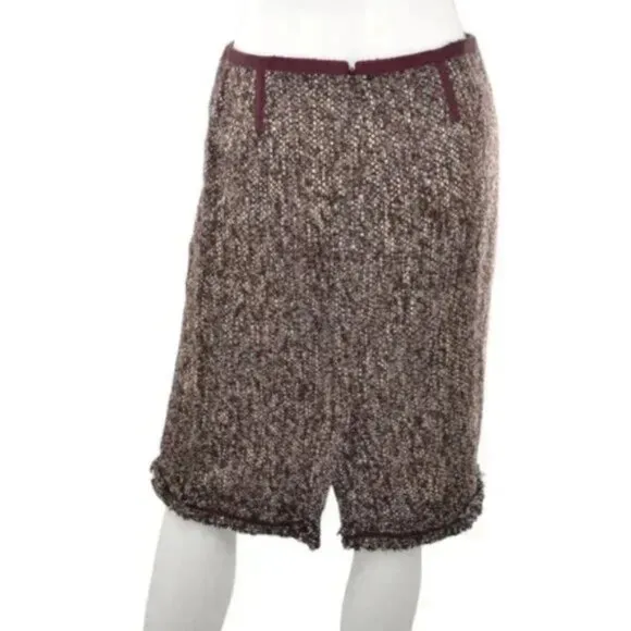 Vintage Talbots Gray &amp; Aubergine Purple Fringe Boucle Weave Tweed Pencil Skirt 4