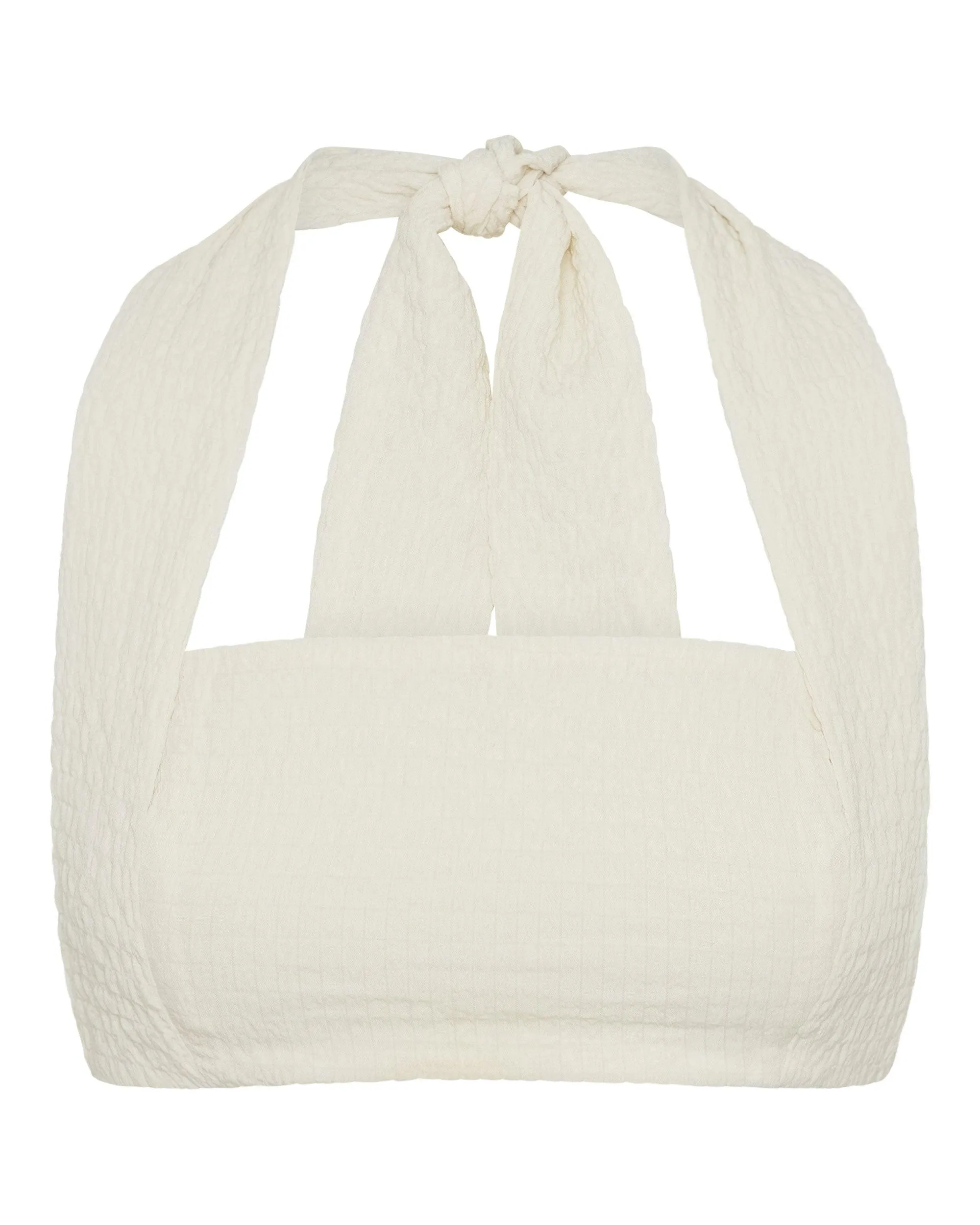 WAFFLE HALTER CROP TOP | CREAM
