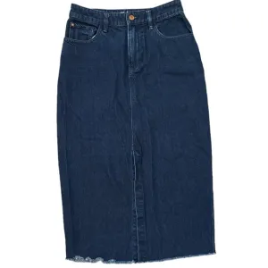 We The Free Free People Denim Pencil Skirt With Front Slit Frayed Hem Size 28