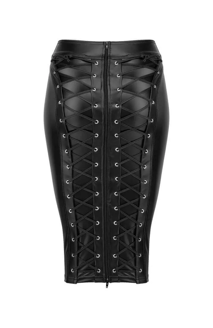 Wet look pencil skirt with lace-up - Attention Please!