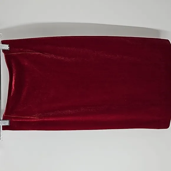 WHBM Cranberry Red Velvet Bodycon Pencil Skirt w Back Zip &amp; Slit