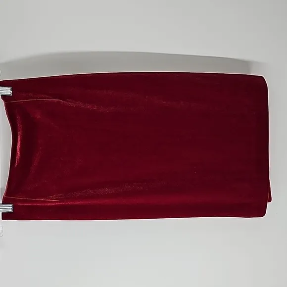 WHBM Cranberry Red Velvet Bodycon Pencil Skirt w Back Zip &amp; Slit