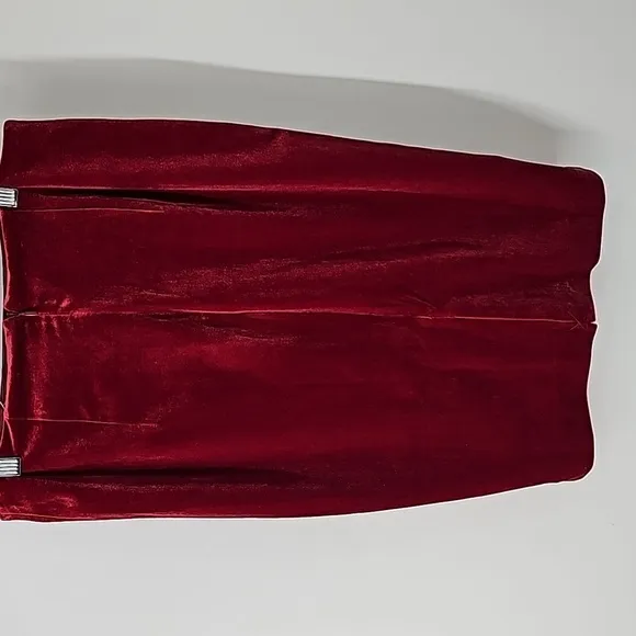 WHBM Cranberry Red Velvet Bodycon Pencil Skirt w Back Zip &amp; Slit