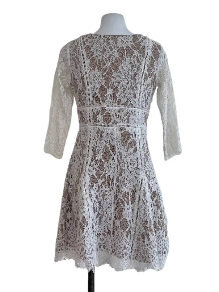 White Latte Floral A-Line Dress