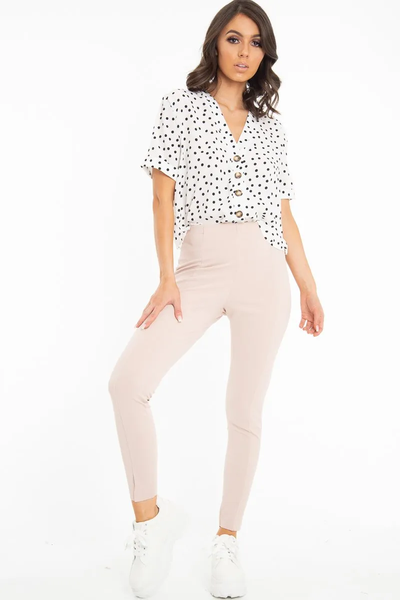 White Plunge Button Up Crop Blouse - Mintie