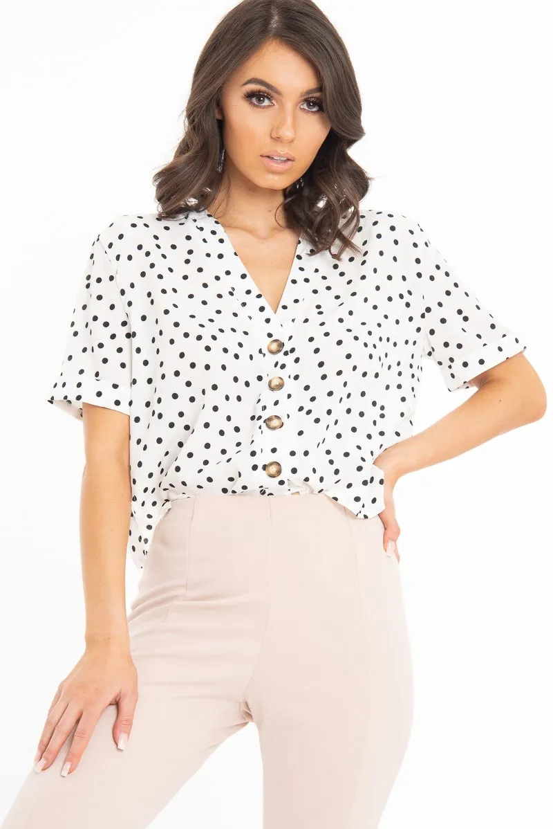 White Plunge Button Up Crop Blouse - Mintie