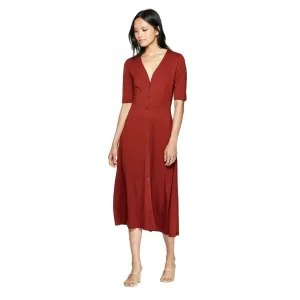 Who What Wear Women's V-Neck Button Front A Line Midi Dress