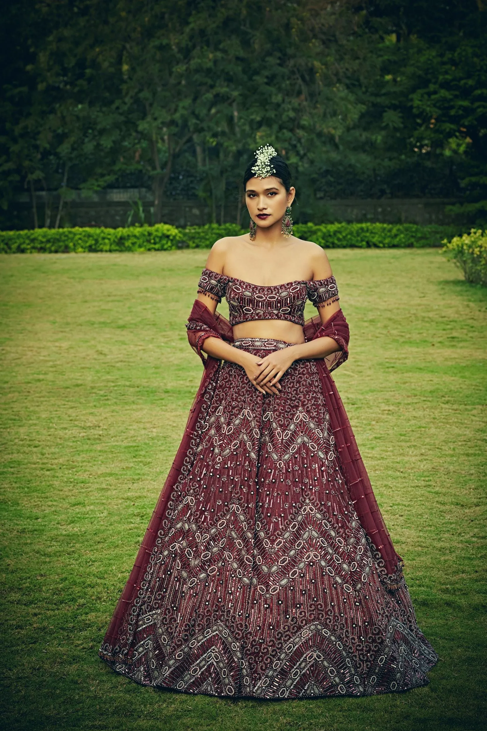 Wine Red Colour Wedding Lehenga