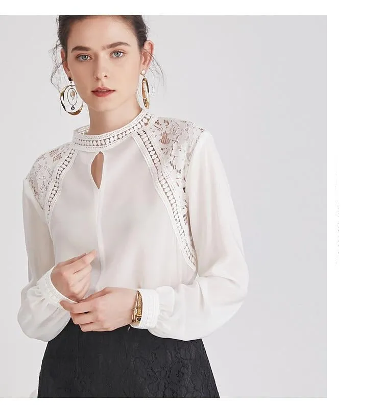 Women White Blouse 100% REAL SILK