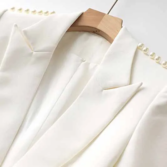 Women White fitted Blazer   Mid-High Rise Flare Trousers Suit Pantsuit