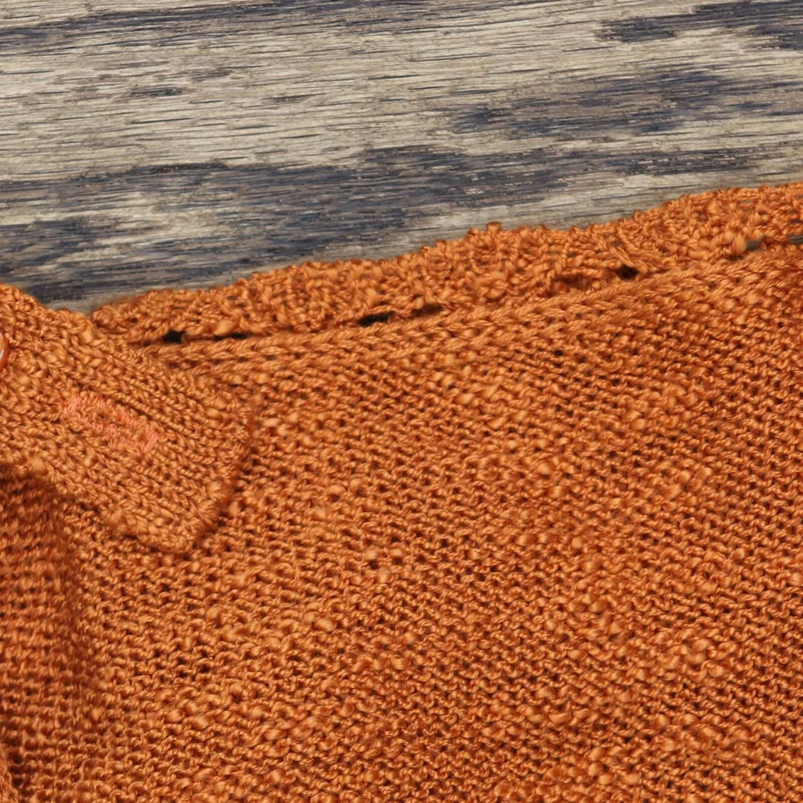Womens Knit Crochet Button Strap Blouse Shirt Top Rust Orange See Measurements