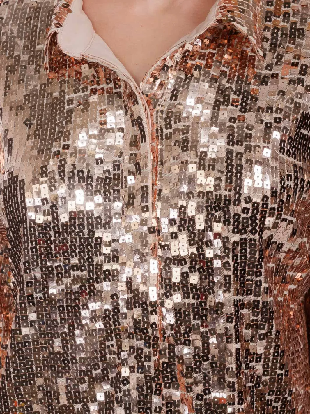 WOMEN'S LONG SLEEVE BUTTON UP SEQUINS TOP