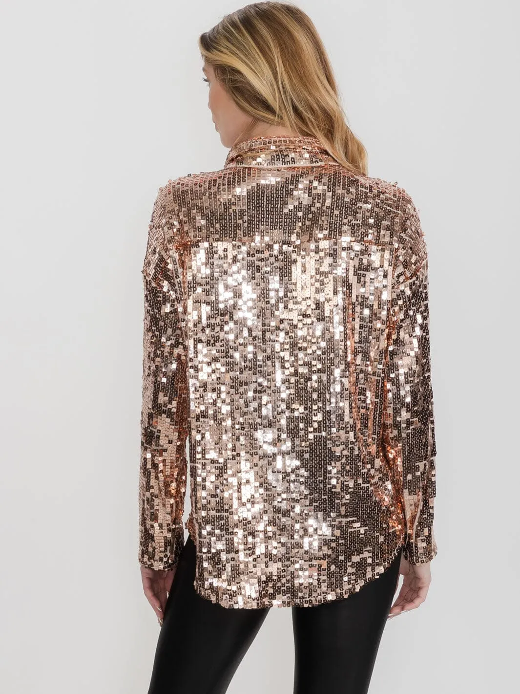WOMEN'S LONG SLEEVE BUTTON UP SEQUINS TOP
