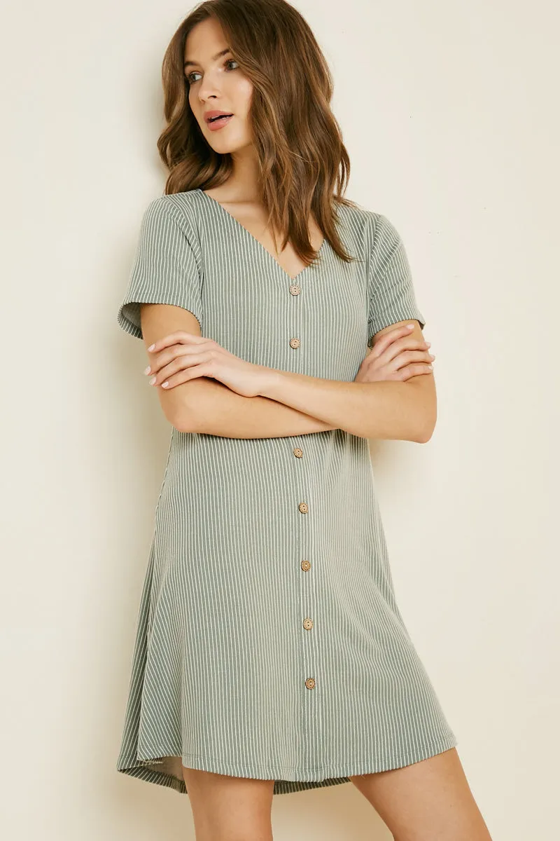 Women's Pinstripe Button-Down A-Line Dress
