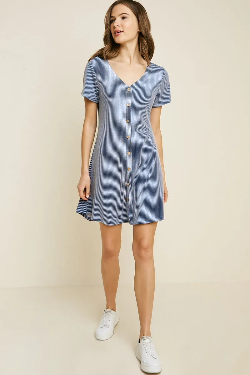 Women's Pinstripe Button-Down A-Line Dress