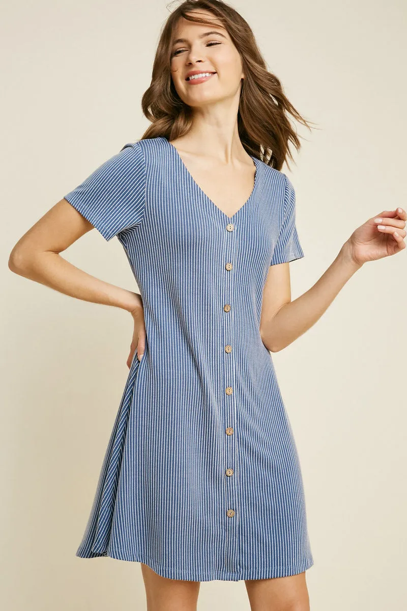 Women's Pinstripe Button-Down A-Line Dress
