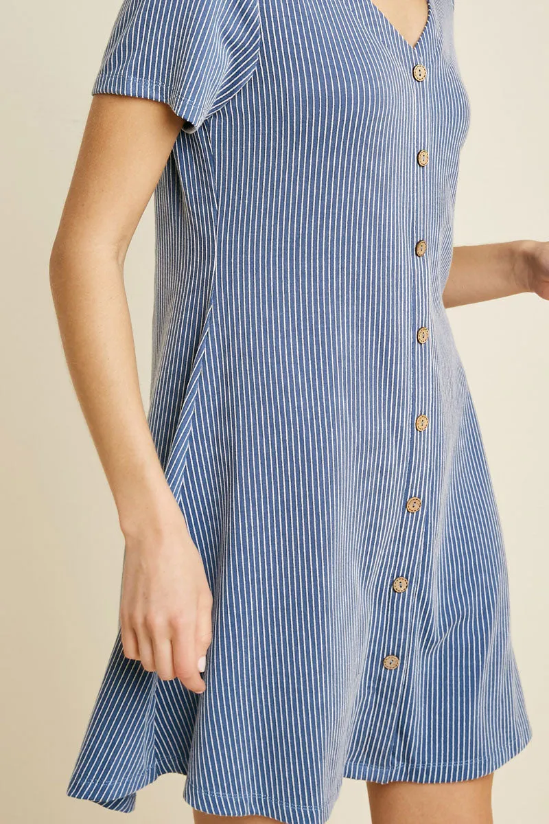 Women's Pinstripe Button-Down A-Line Dress