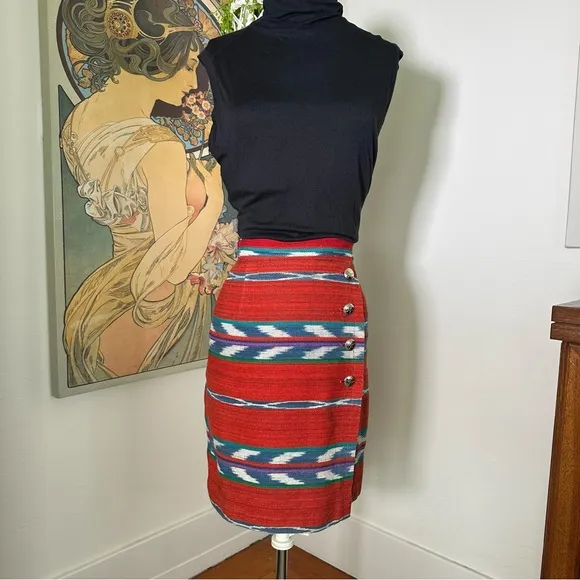 Women’s Vintage Panhandle Slim Western Southwest Blanket Skirt w/ Silver Conchos